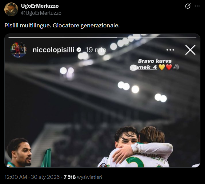 Tak Niccolo Pisilli ''SKOMENTOWAŁ'' gola Jana Ziółkowskiego xD